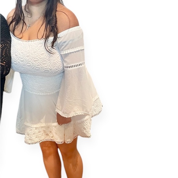 Venus women’s chiffon off the shoulder drop waist boho bell sleeve circle mini - Picture 8 of 8